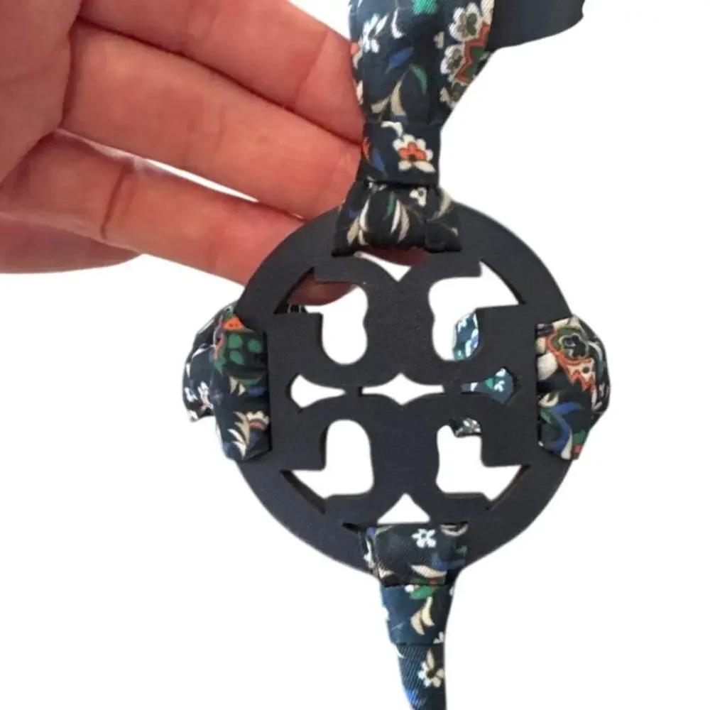 Tory Burch‎ Miller Scarf Sandals Navy Floral Ankle Strap 8